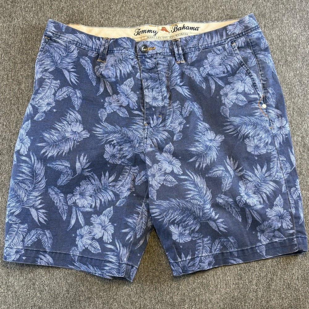 Tommy Bahama Shorts Mens Sz 38 10" Blue Floral Hawaiian Chino Cotton Stretch